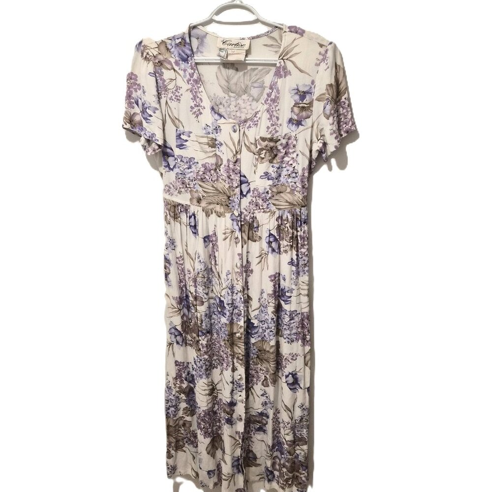 VTG Cartise Petite Floral Rayon Dress Lilac Print Size 6 Romantic Coquette Boho